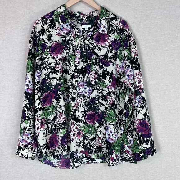 J Jill Womens Floral Button Up Top Size XL Petite Bloomcore Office Career Artsy - Picture 1 of 9